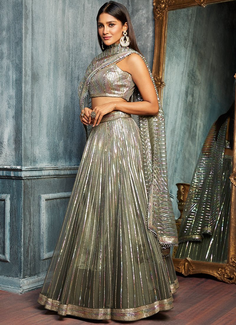 Light Grey Multicolor Sequins Embroidered Lehenga - Lashkaraa