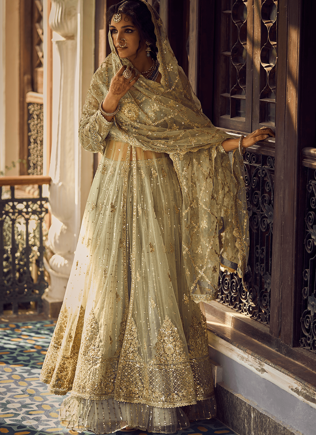 Light Mint Embroidered Anarkali Lehenga | Lashkaraa XL Light Mint Embroidered Anarkali Lehenga | Lashkaraa XL