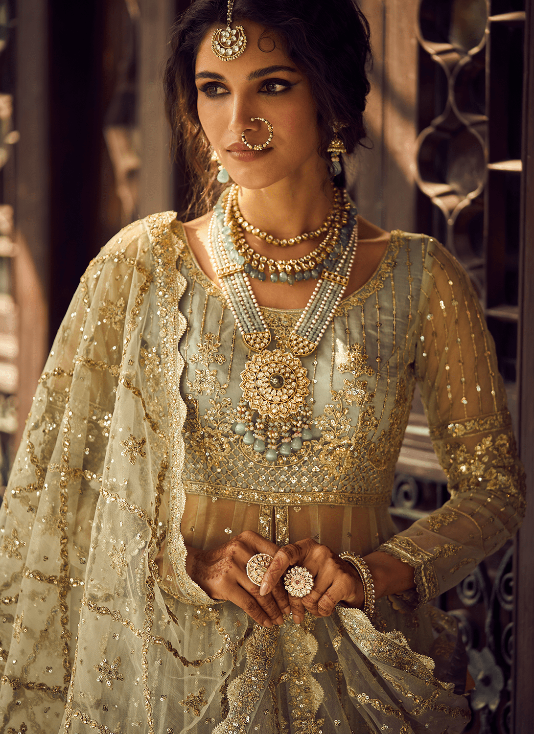 Light Mint Embroidered Anarkali Style Lehenga - Lashkaraa