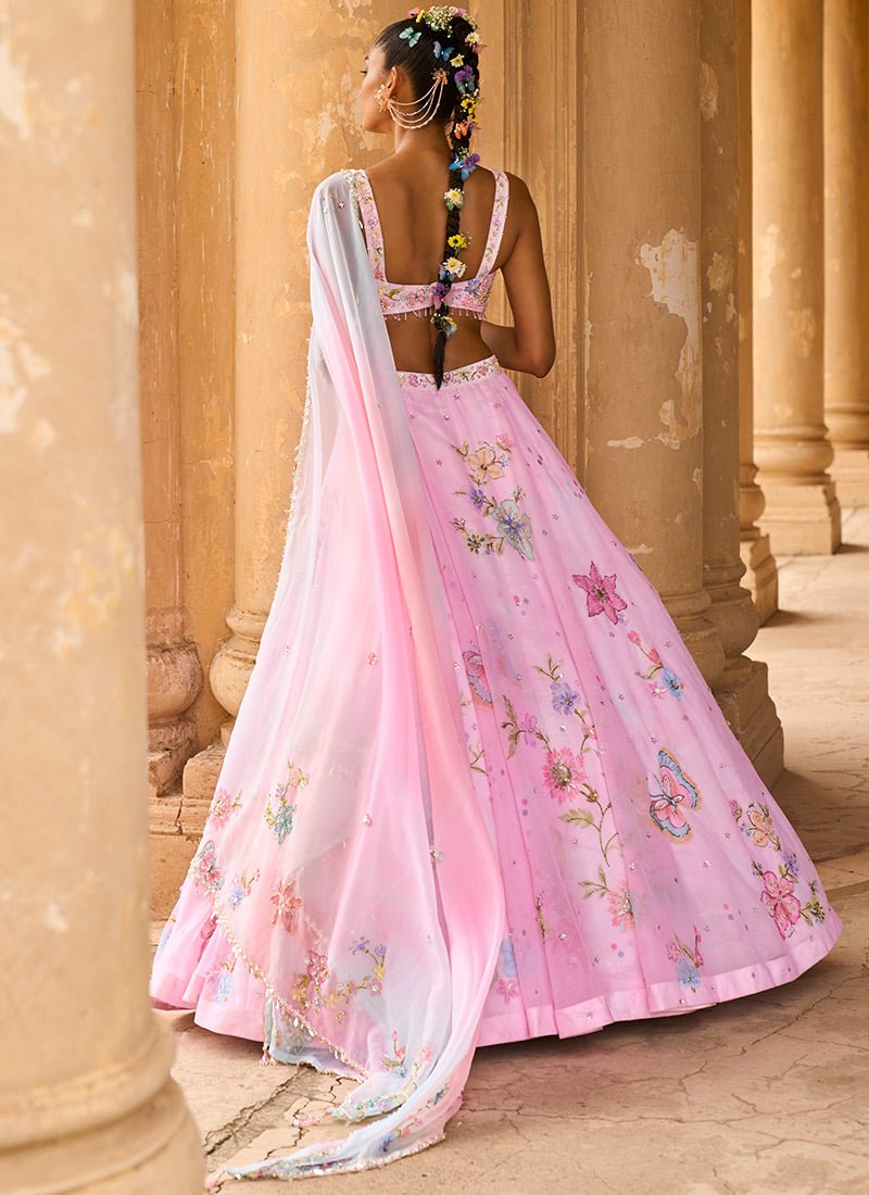 Light Pink Embellished Chiffon Lehenga - Lashkaraa