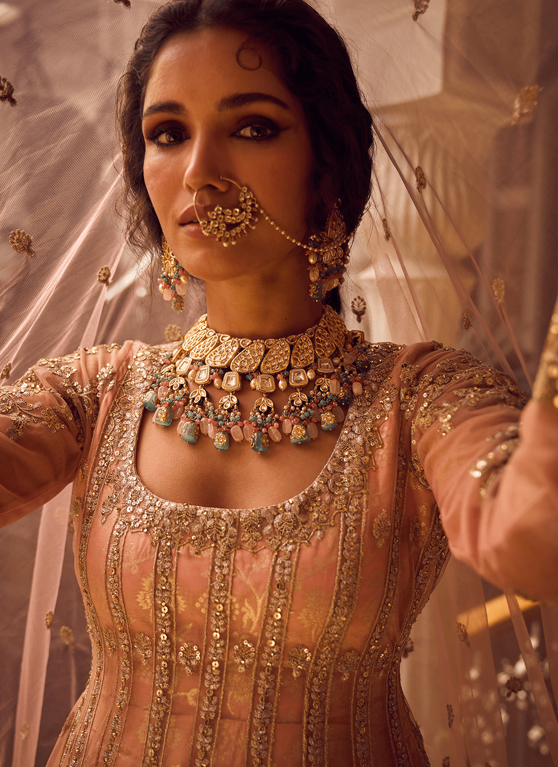 Light Pink Embroidered Anarkali Palazzo Set - Lashkaraa