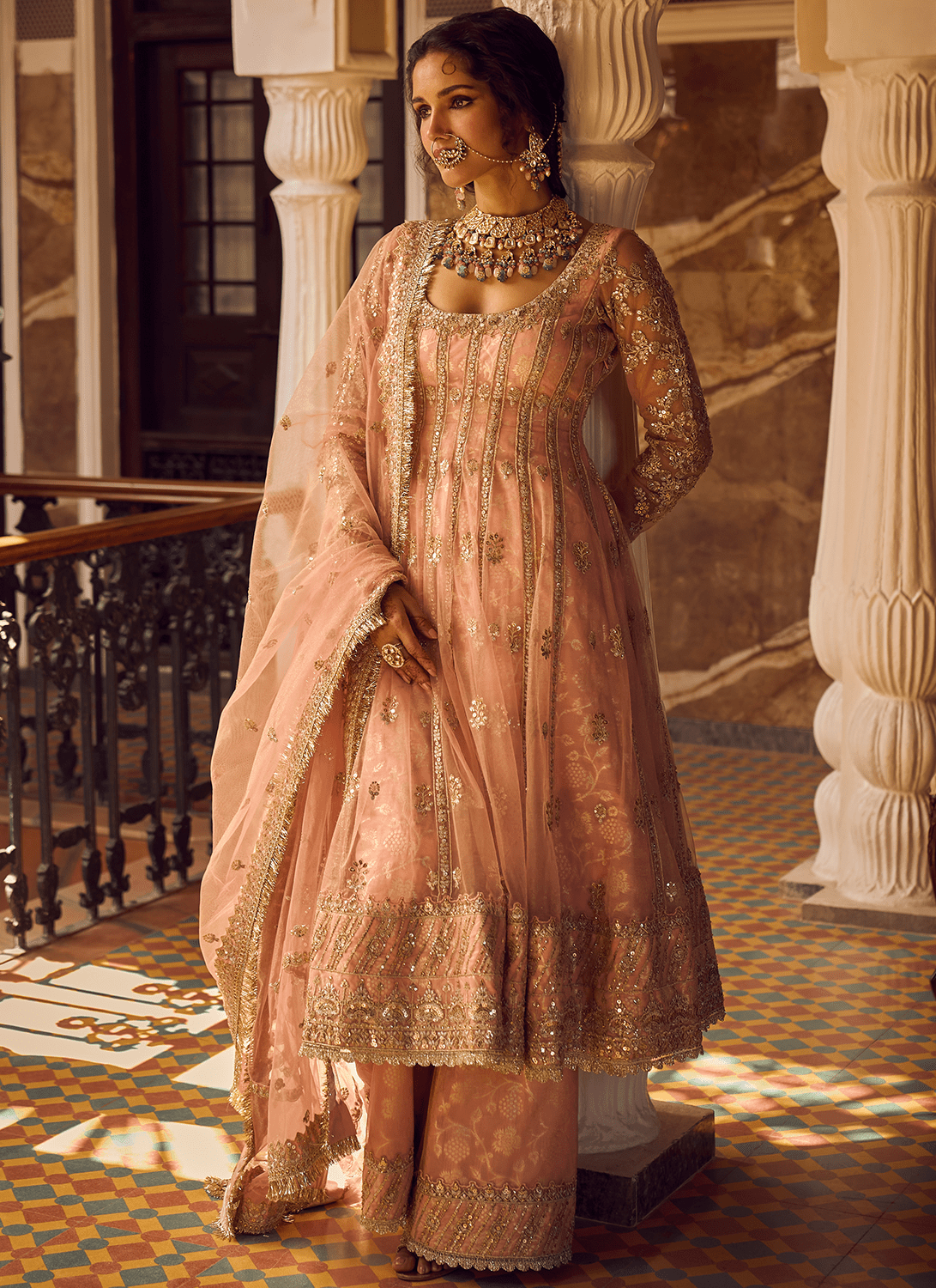Light Pink Embroidered Anarkali Palazzo Set - Lashkaraa