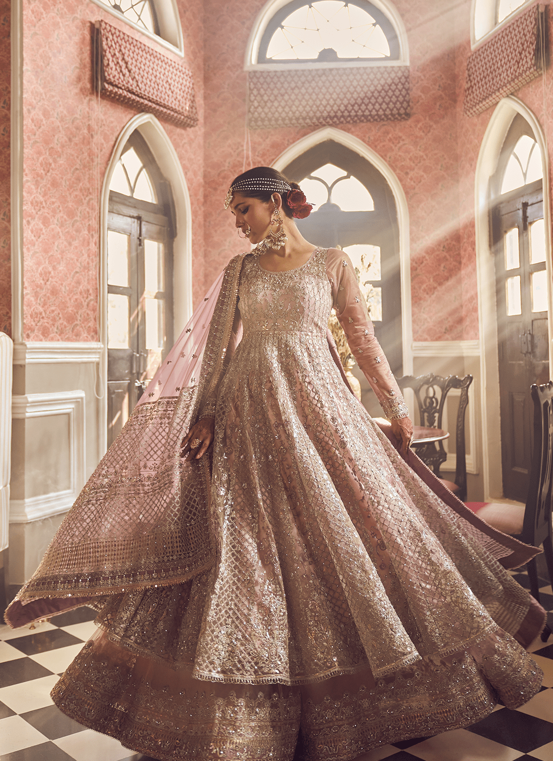 Light Pink Embroidered Anarkali Style Sharara Suit - Lashkaraa