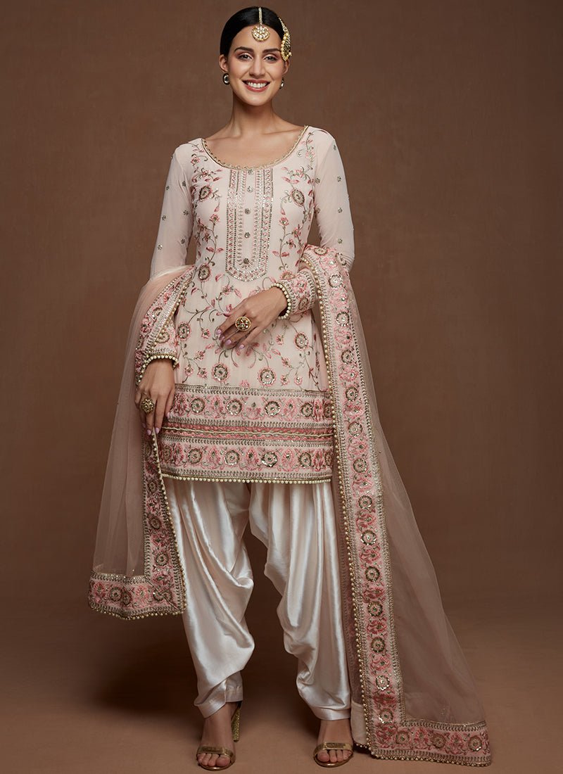 Light Pink Georgette Embroidered Punjabi Suit - Lashkaraa