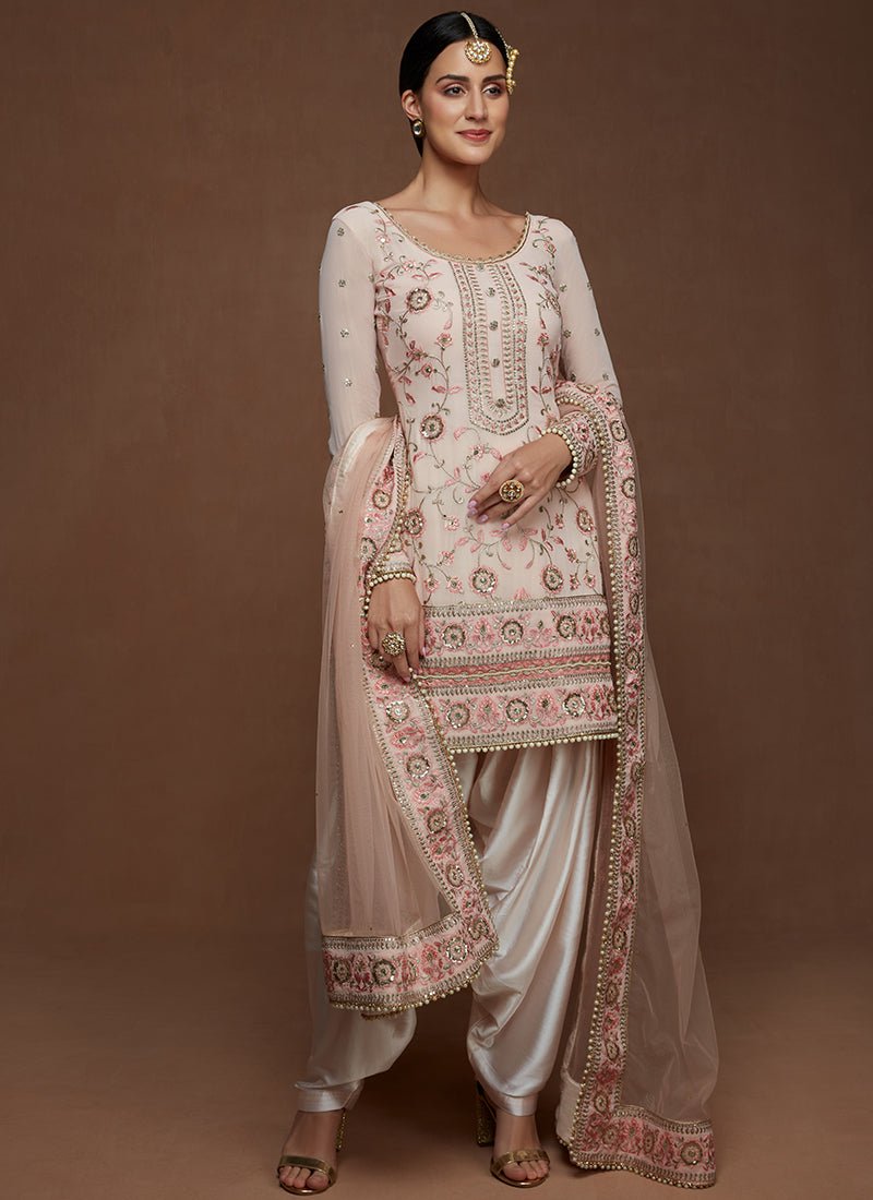 Light Pink Georgette Embroidered Punjabi Suit - Lashkaraa