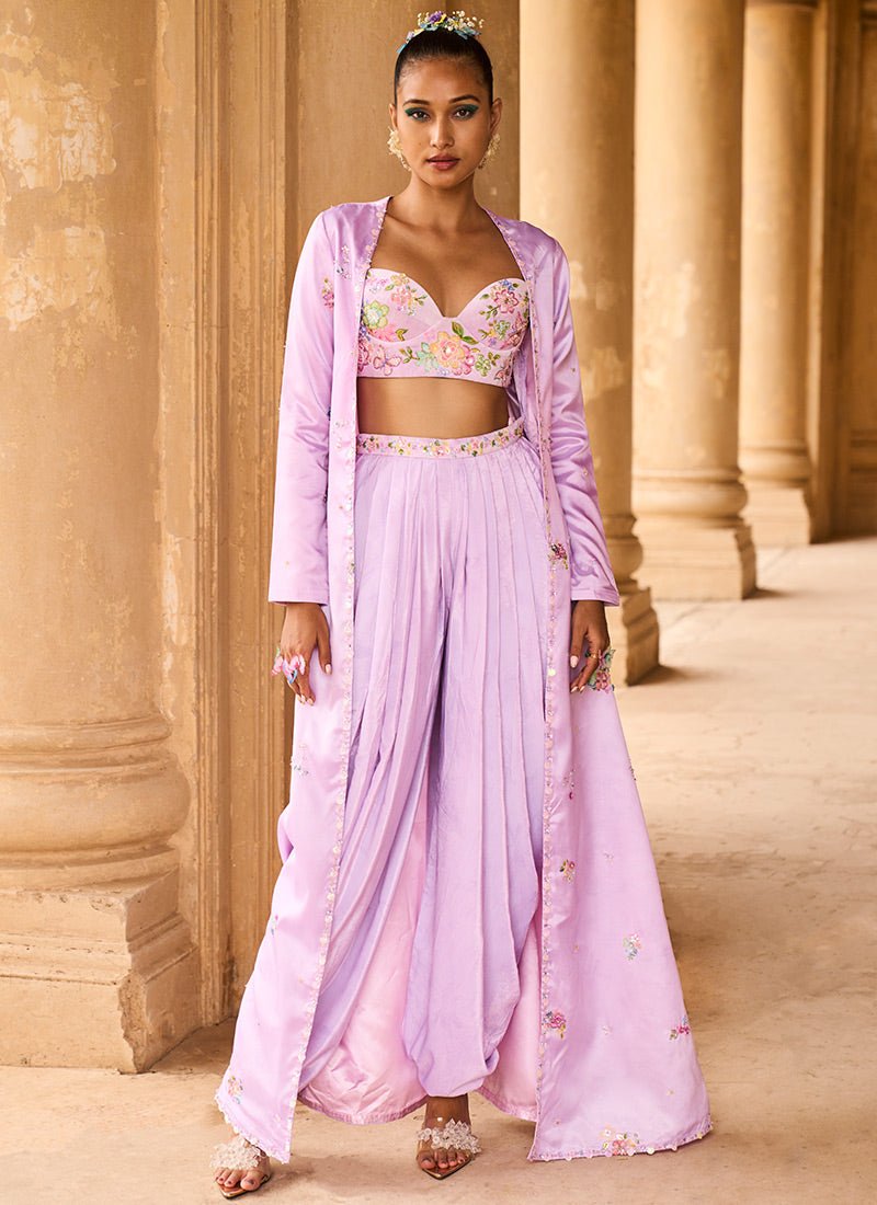 Light Purple Embellished Jacket Set - Lashkaraa