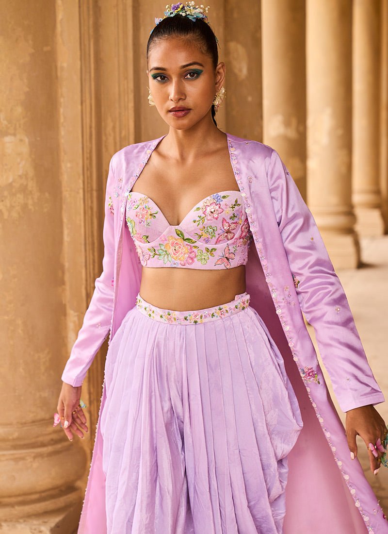 Light Purple Embellished Jacket Set - Lashkaraa
