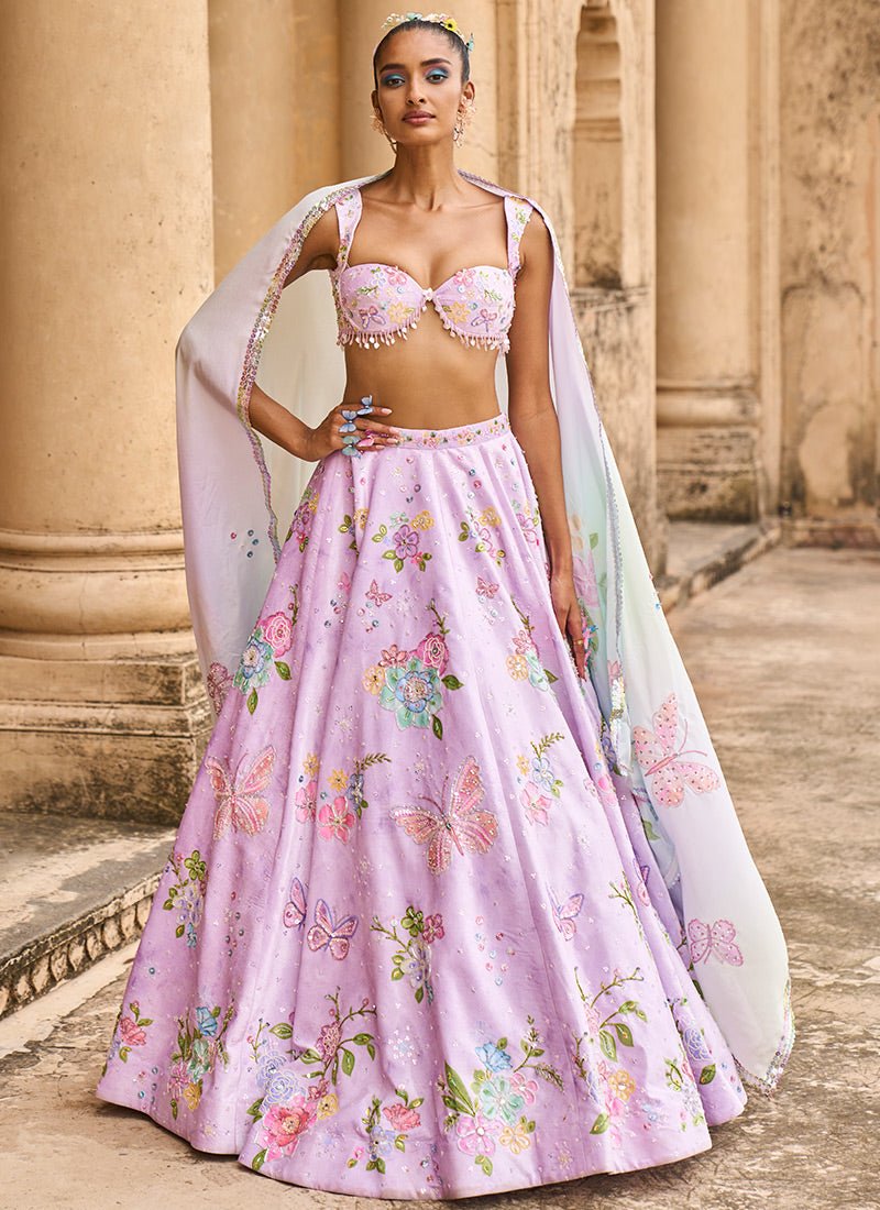 Light Purple Embellished Velvet Lehenga - Lashkaraa