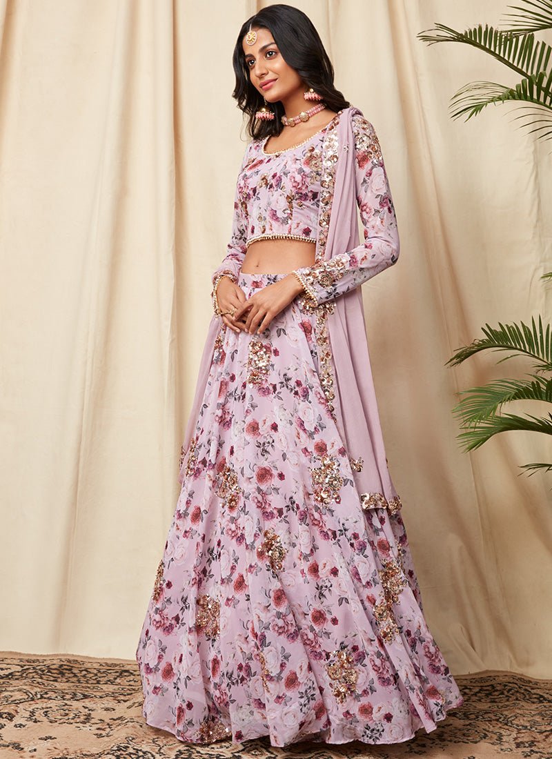 Lilac Floral Georgette Lehenga - Lashkaraa