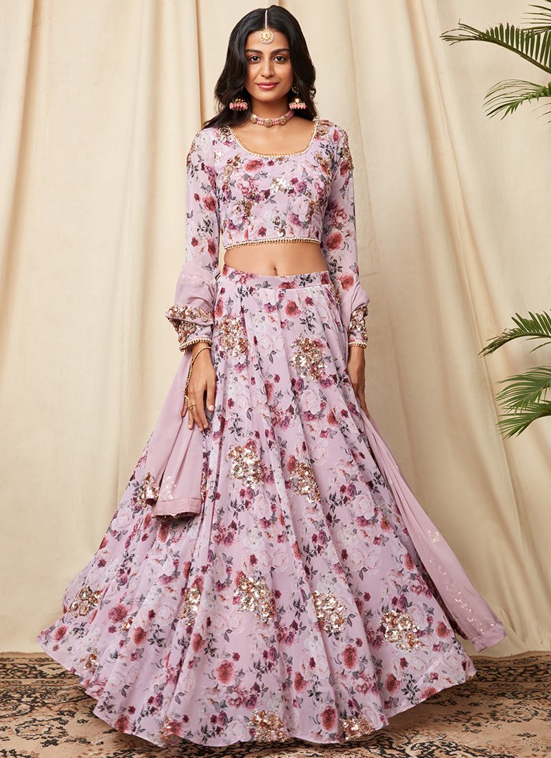 Lilac Floral Georgette Lehenga - Lashkaraa