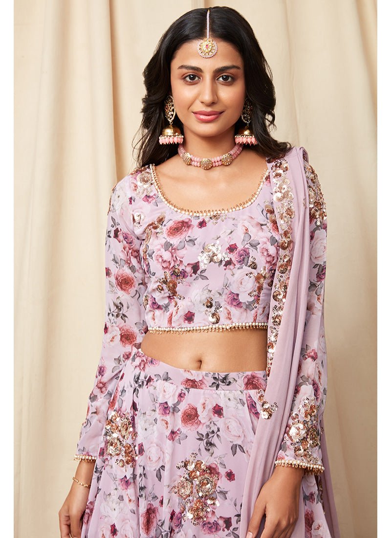 Lilac Floral Georgette Lehenga - Lashkaraa