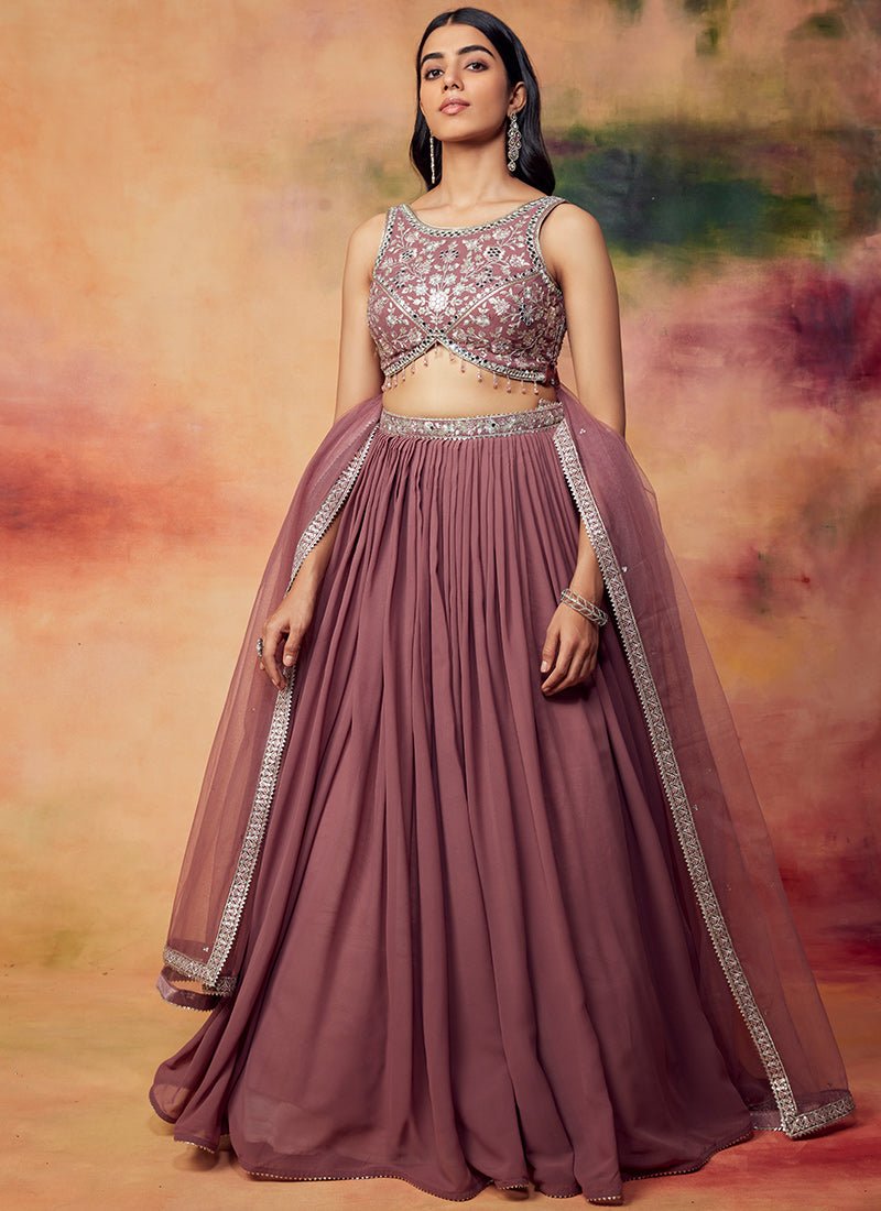 Mauve Embroidered Georgette Lehenga - Lashkaraa