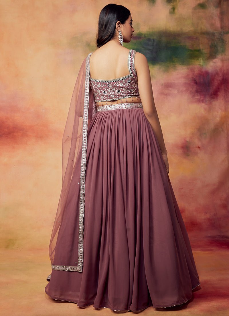 Mauve Embroidered Georgette Lehenga - Lashkaraa