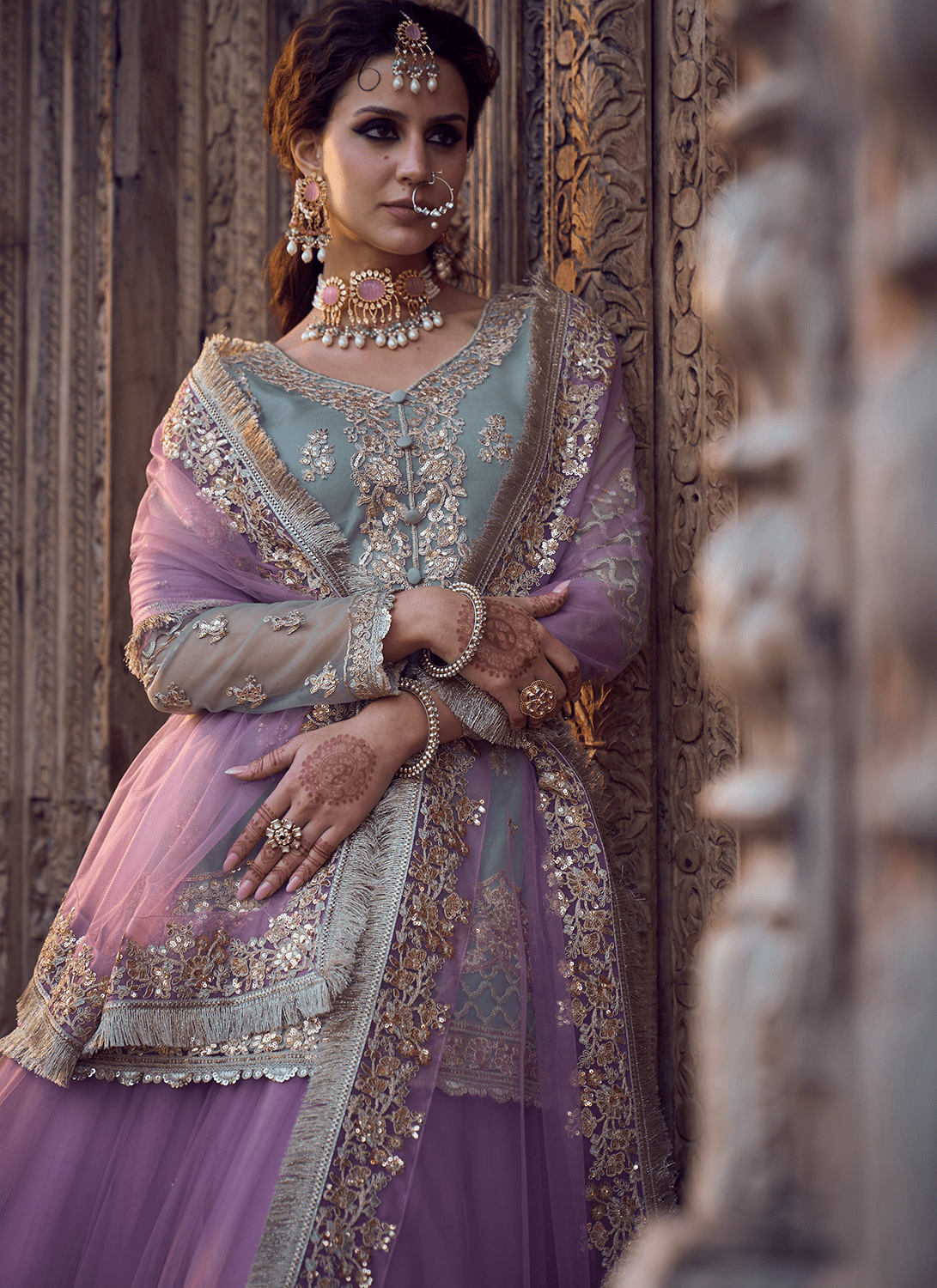 Mint and Light Purple Kurti Style Lehenga - Lashkaraa