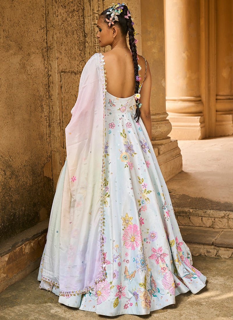 Mint Heavy Embellished Velvet Anarkali - Lashkaraa