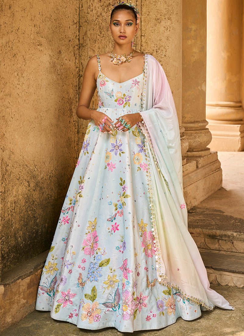 Mint Heavy Embellished Velvet Anarkali - Lashkaraa