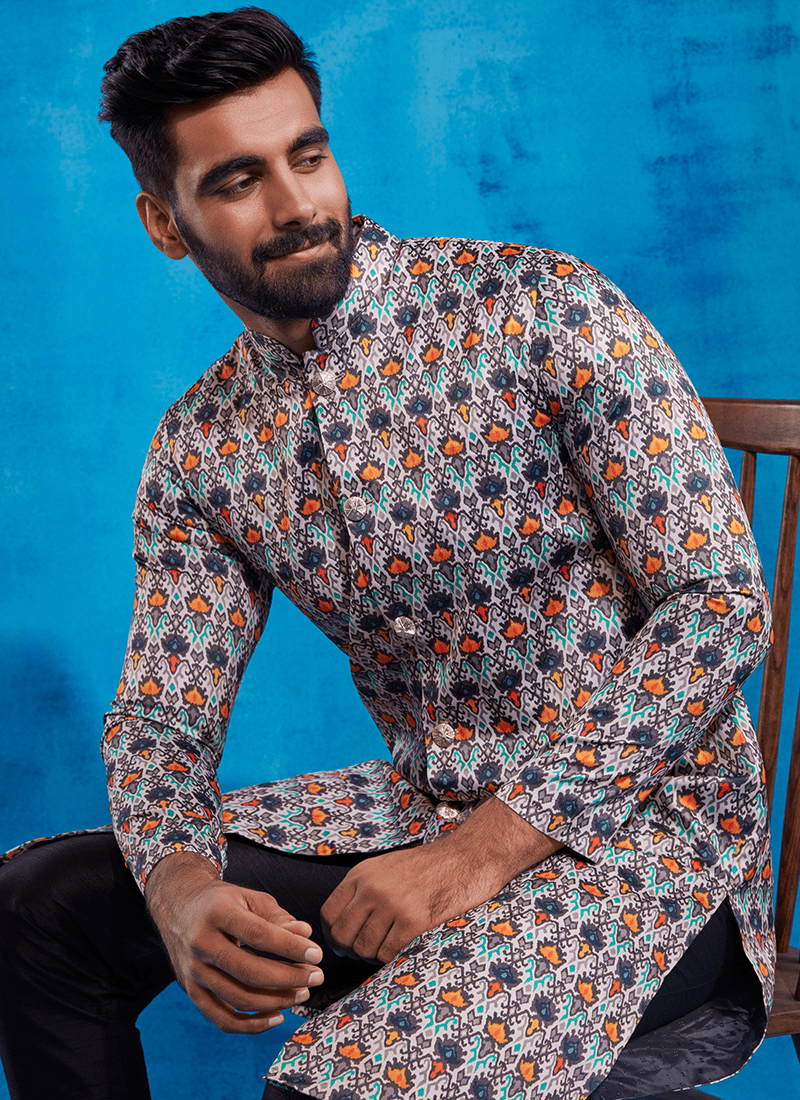 Multicolor Black Printed Sherwani - Lashkaraa