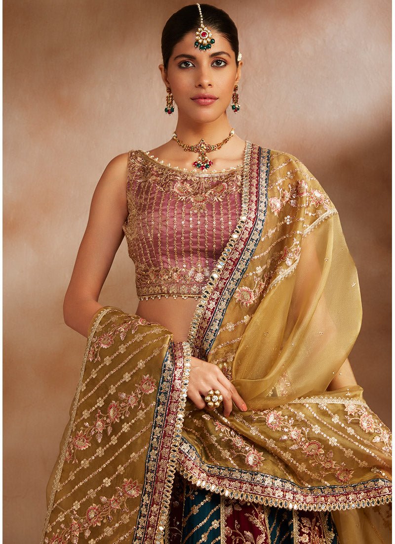 Multicolor Embroidered Georgette Lehenga - Lashkaraa