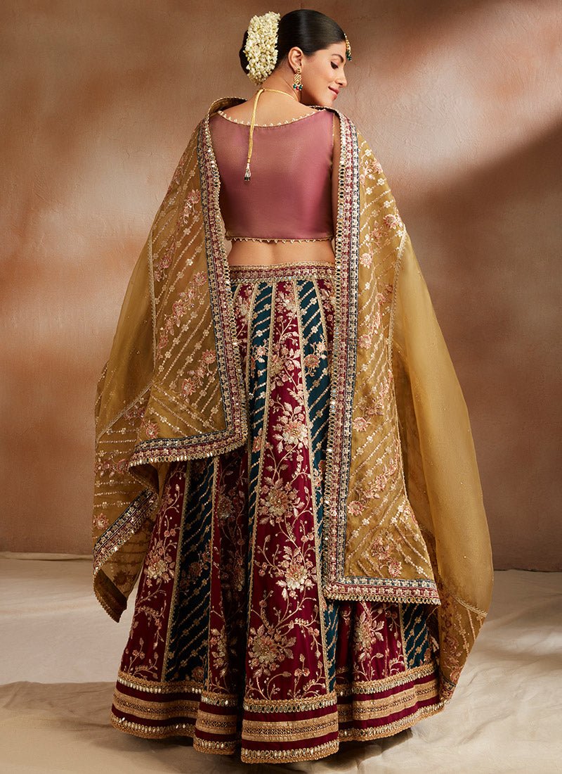 Multicolor Embroidered Georgette Lehenga - Lashkaraa