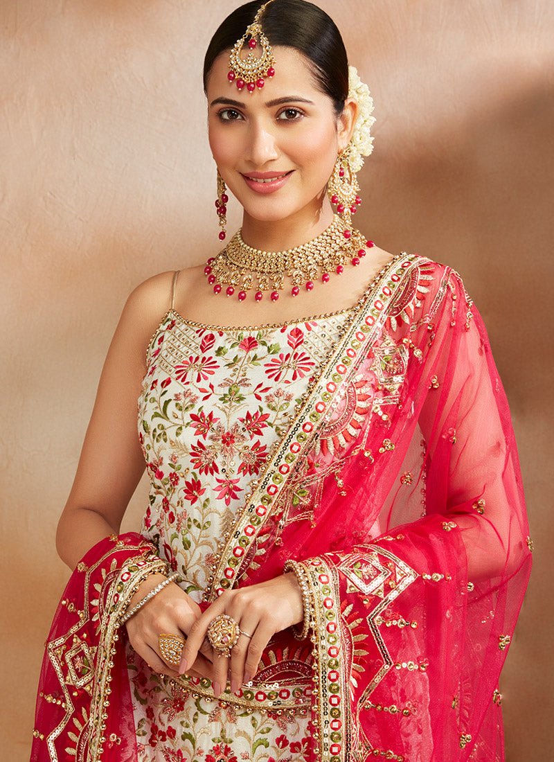 Off White Multicolor Embroidered Gharara Suit - Lashkaraa