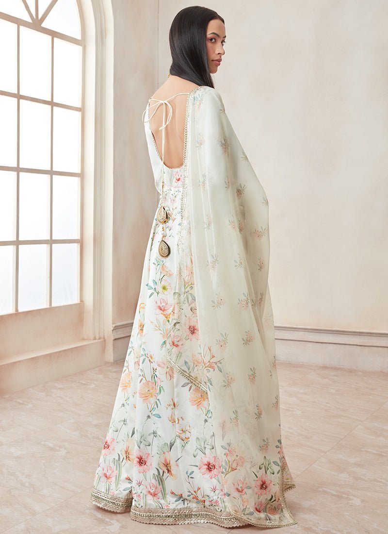 Off White Multicolor Floral Printed Anarkali - Lashkaraa