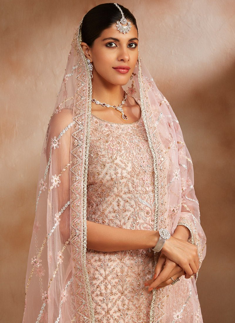 Peachy Pink Embroidered Straight Suit - Lashkaraa