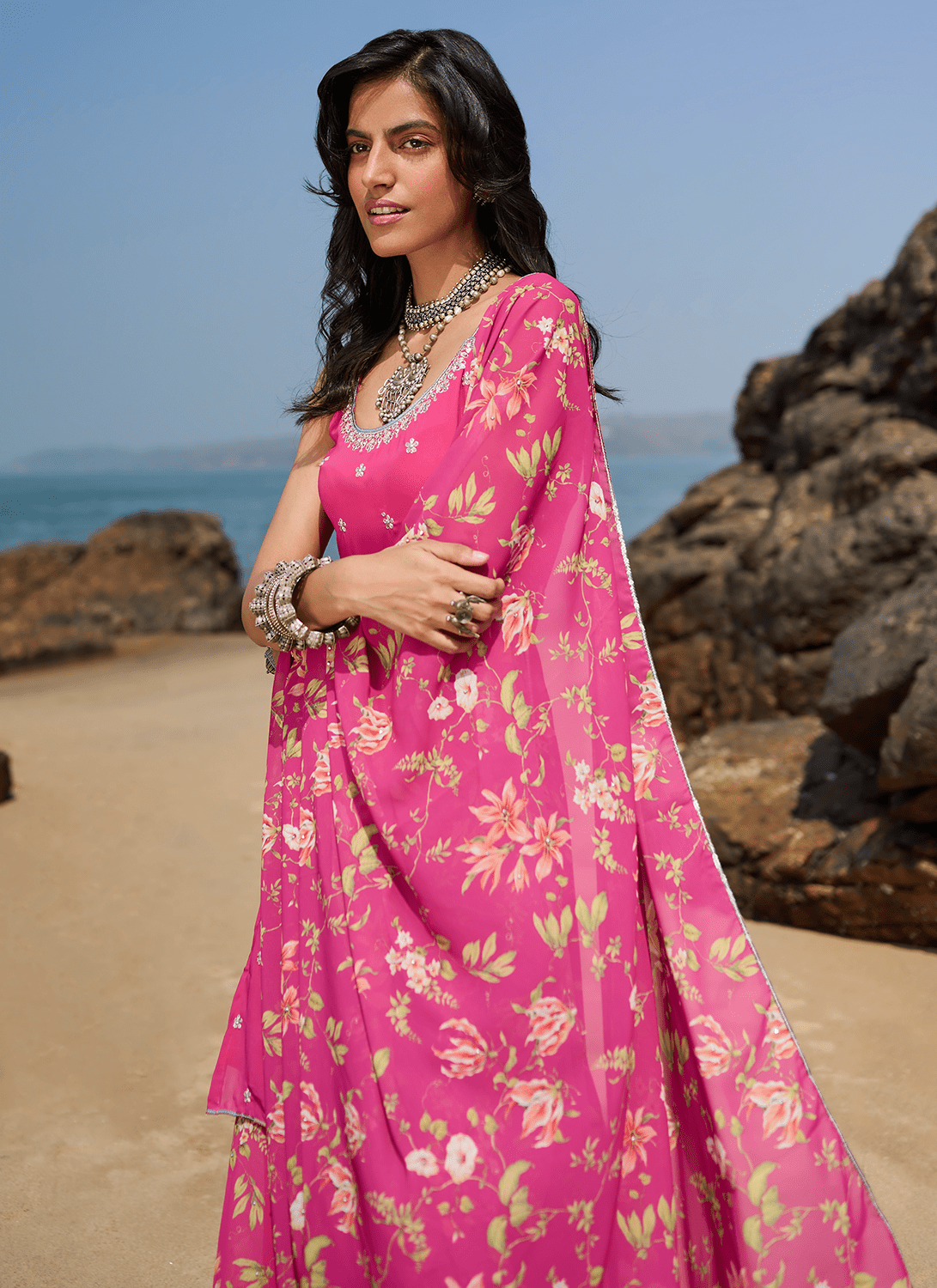 Pink Floral Printed Sharara Suit - Lashkaraa