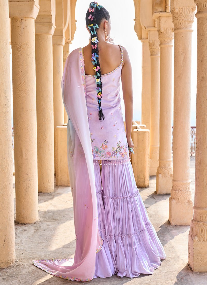 Soft Lavender Embellished Gharara Suit - Lashkaraa