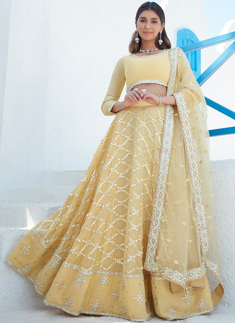Yellow Embroidered Georgette Lehenga - Lashkaraa