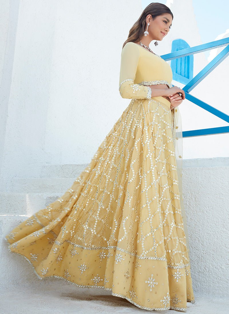 Yellow Embroidered Georgette Lehenga - Lashkaraa