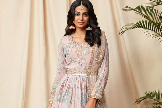 Dusty Peach Floral Georgette Gharara Suit