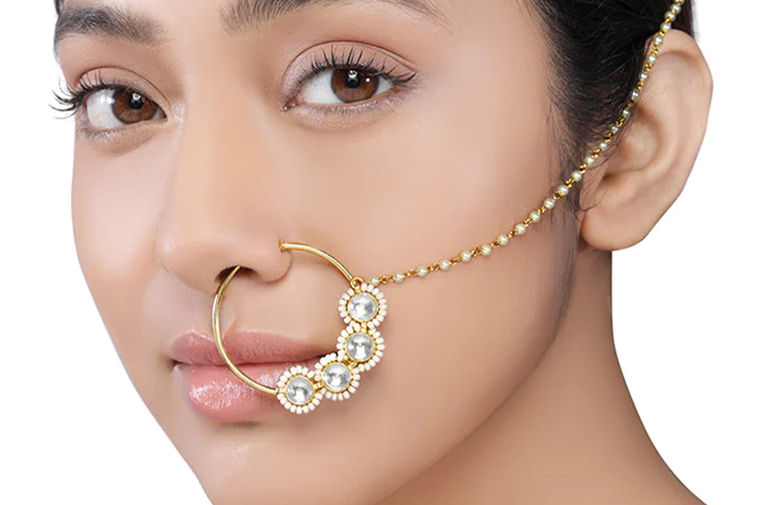 real gold nose stud 14k ethnic indian piercing nose ring push pin 10671 –  Karizma Jewels