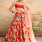 Red Floral Printed Lehenga