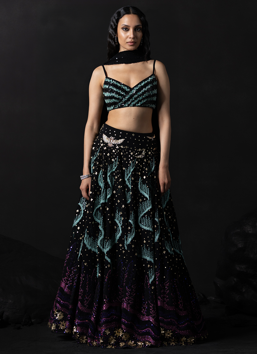 Black Embroidered Georgette Lehenga