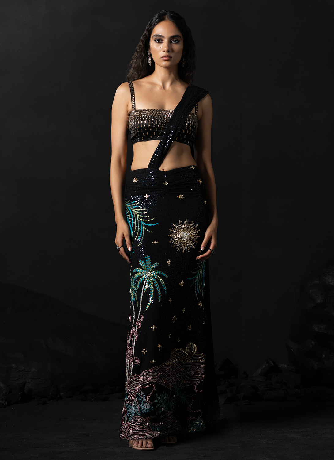 Black Embroidered Georgette Saree