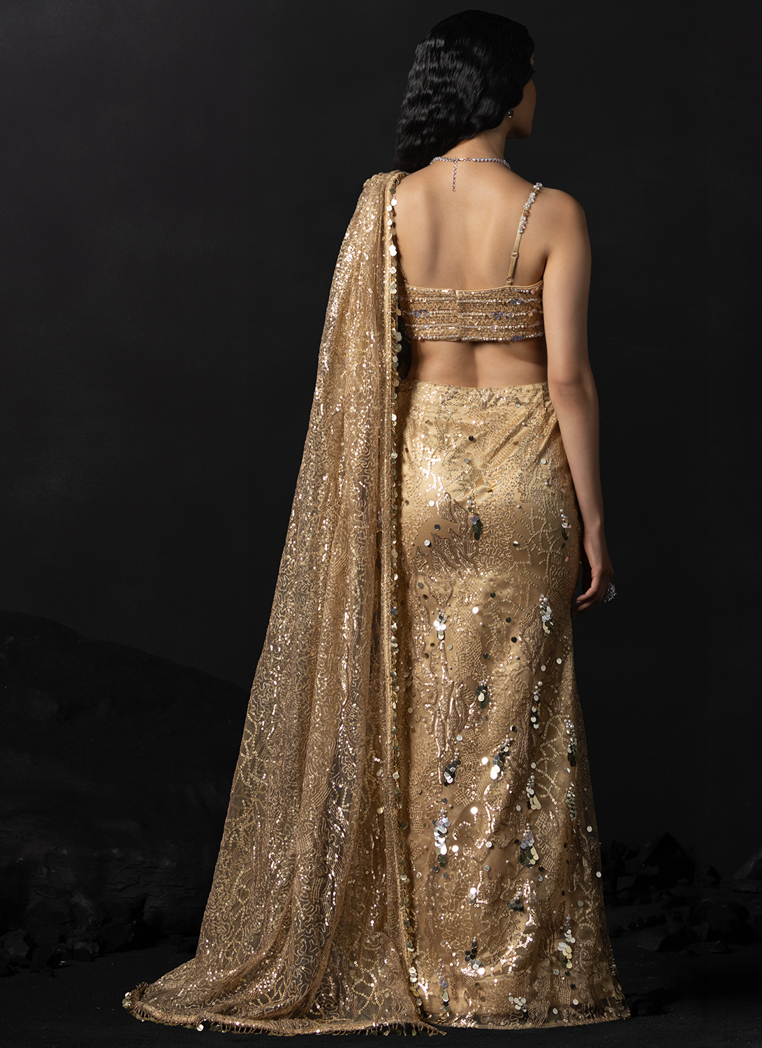 Gold Embroidered Net Saree