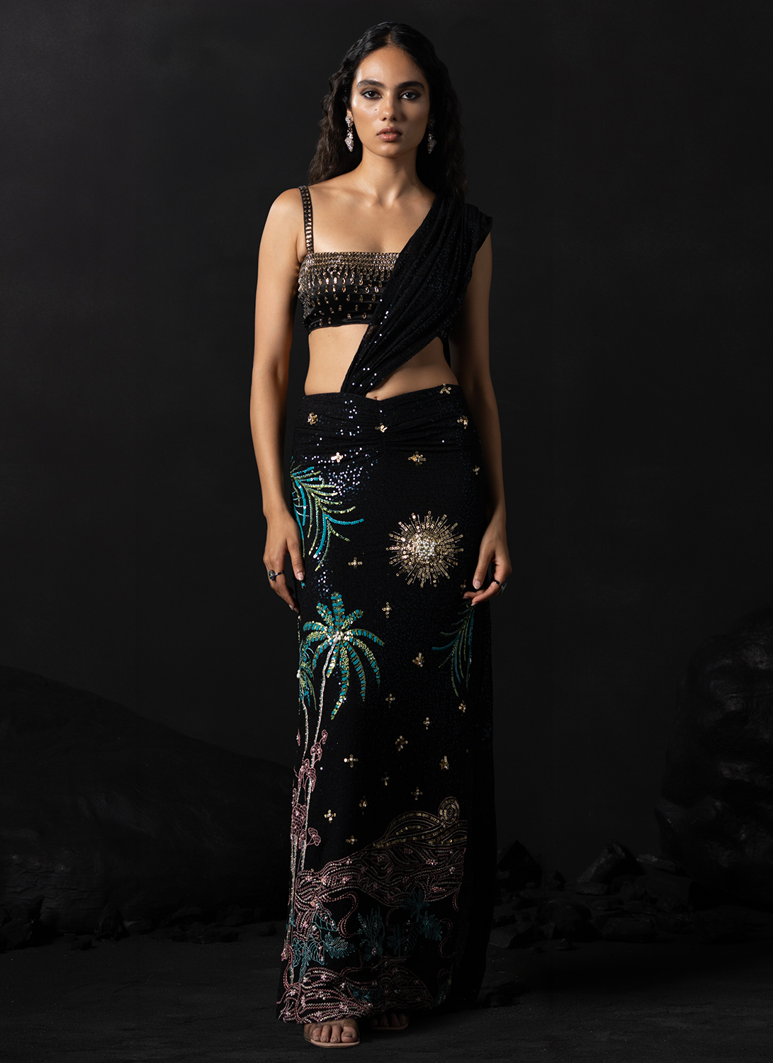 Black Embroidered Georgette Saree