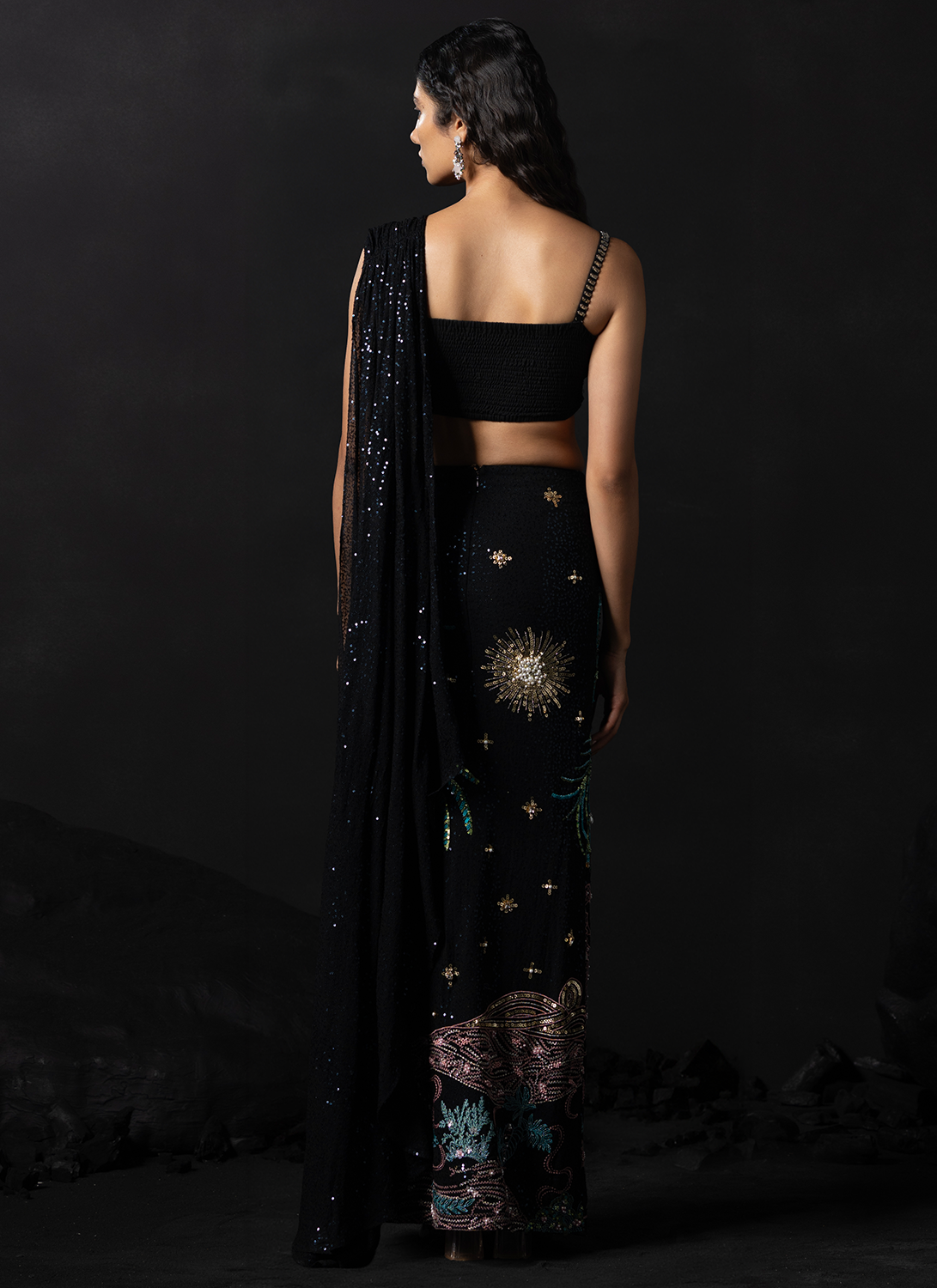 Black Embroidered Georgette Saree