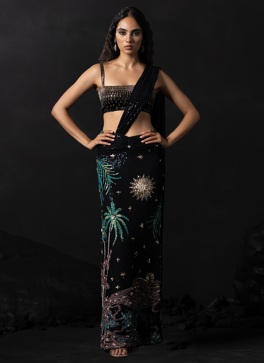 Black Embroidered Georgette Saree