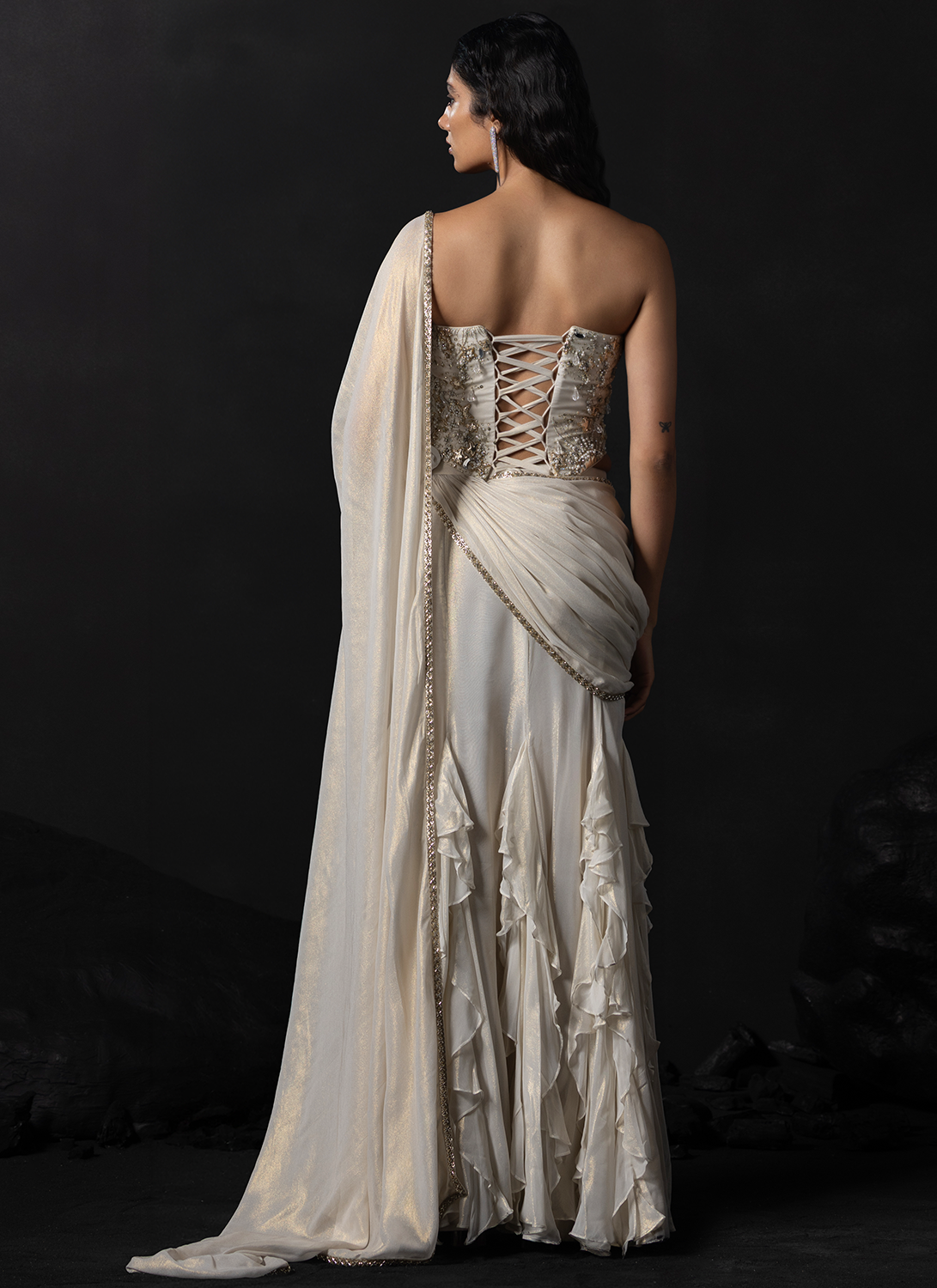 White Embroidered Georgette Saree
