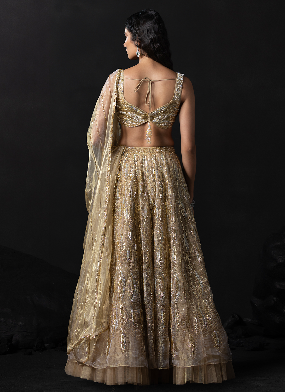 Champagne Gold Embroidered Tissue Lehenga