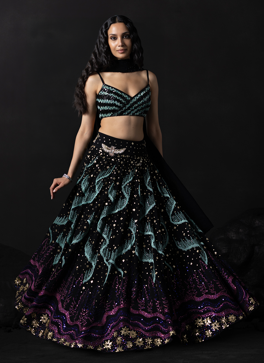 Black Embroidered Georgette Lehenga