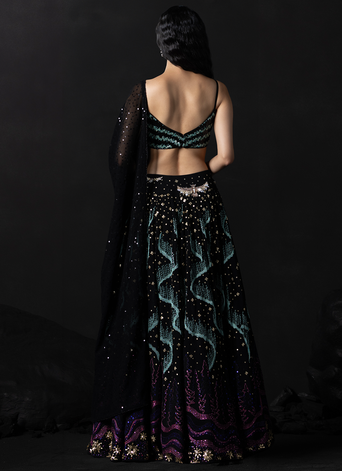 Black Embroidered Georgette Lehenga