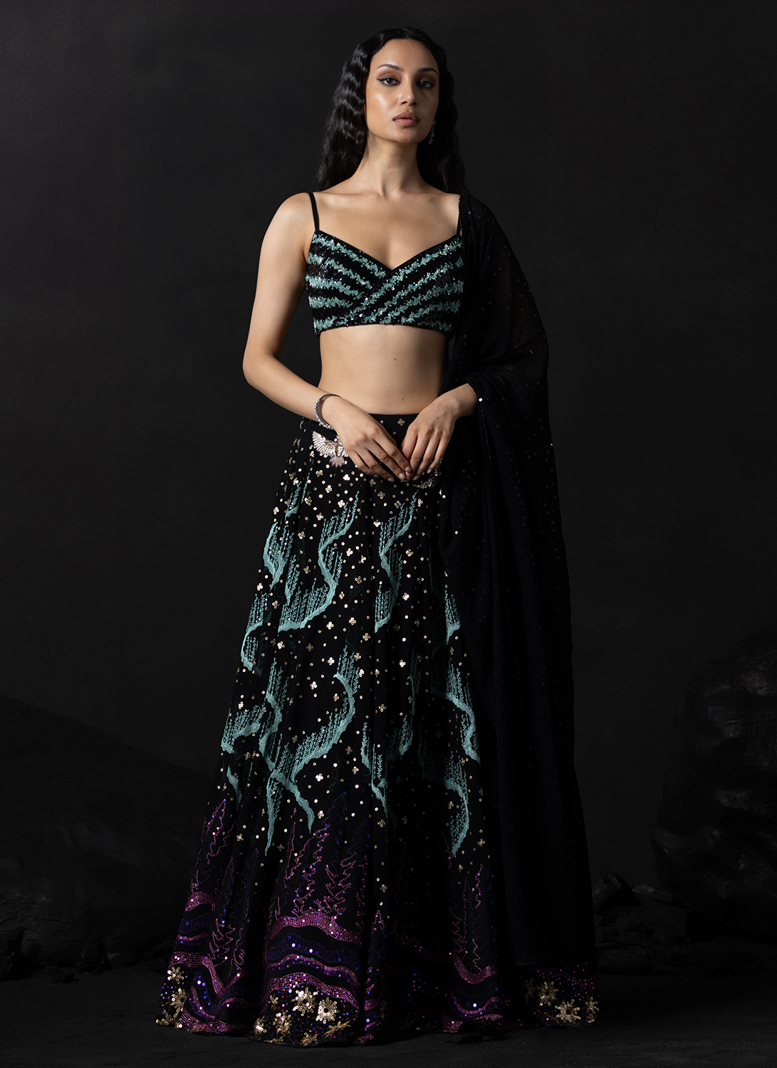 Black Embroidered Georgette Lehenga