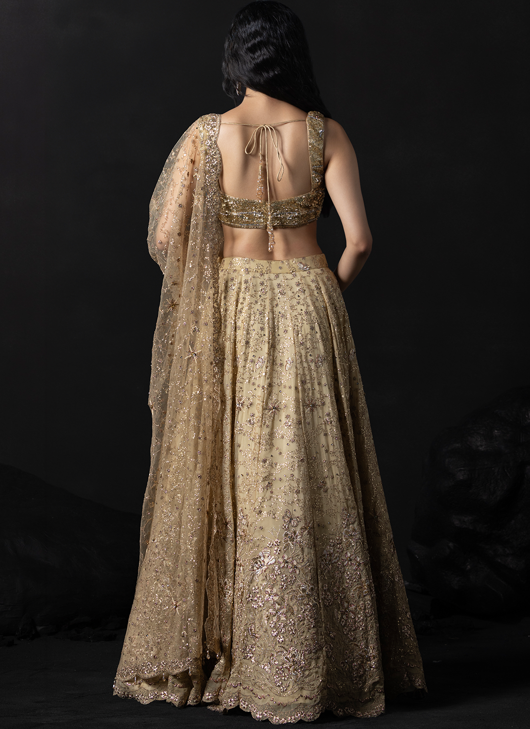 Gold Embroidered Viscose Organza Lehenga