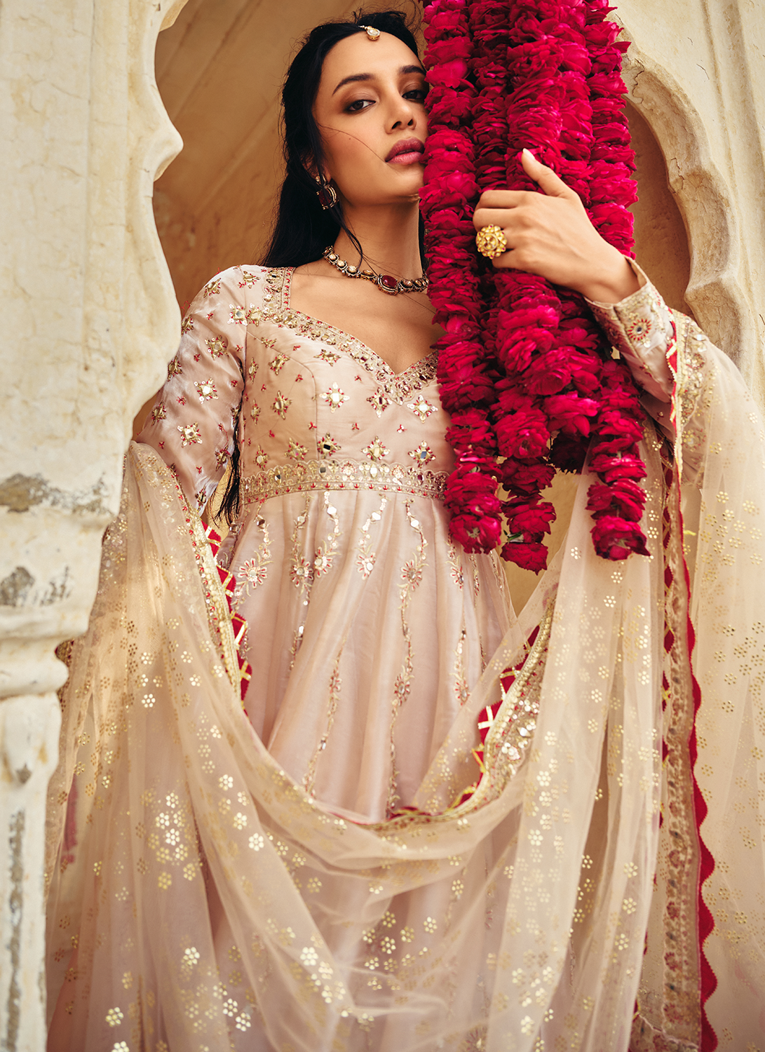 Blush Champagne Embroidered Organza Anarkali