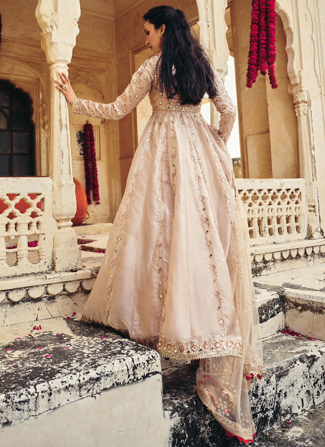 Blush Champagne Embroidered Organza Anarkali