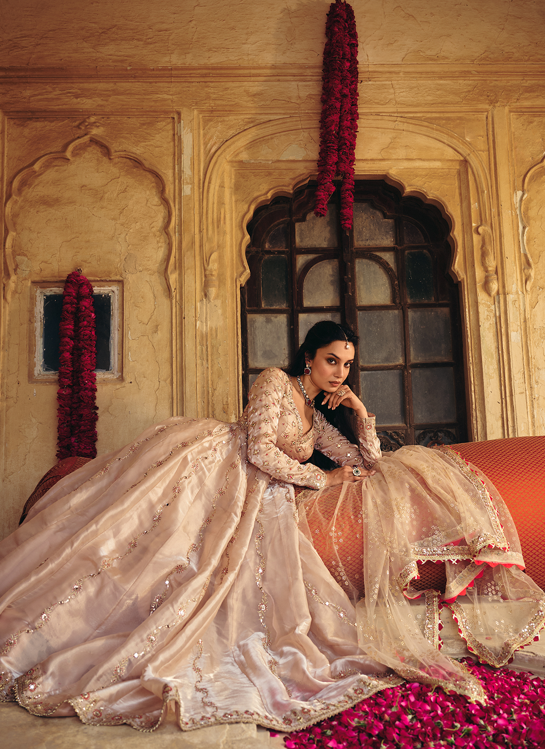 Blush Champagne Embroidered Organza Anarkali