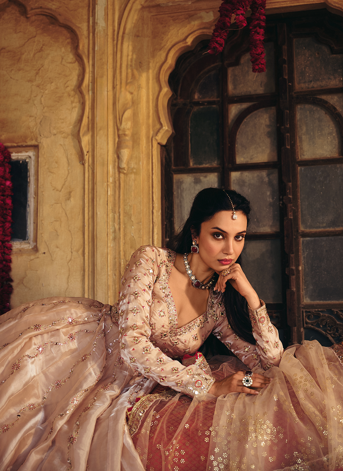 Blush Champagne Embroidered Organza Anarkali