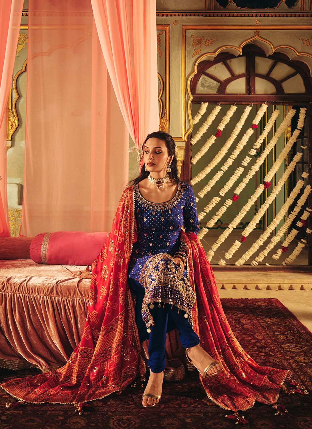 Royal Blue Embroidered Georgette Straight Suit